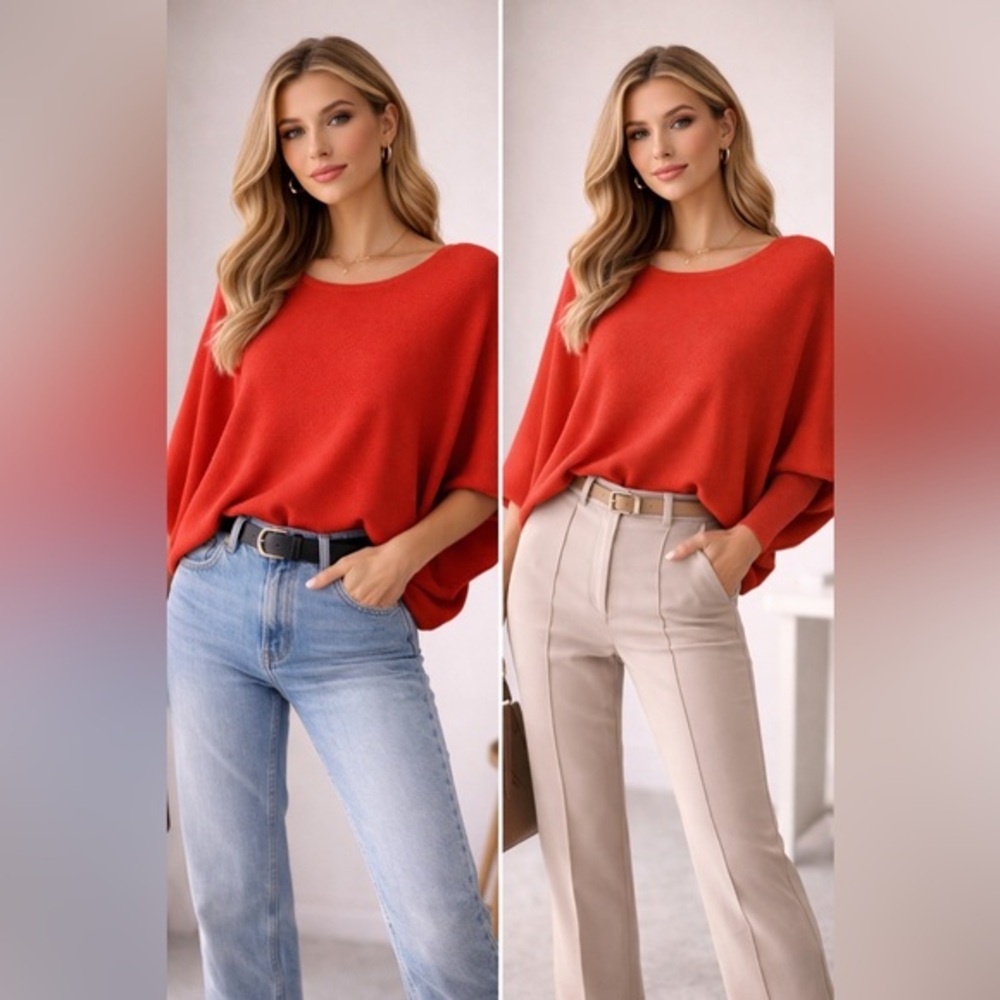 KERISMA RYU Dolman Ribbed Sweater Pink  Coral Size M/L